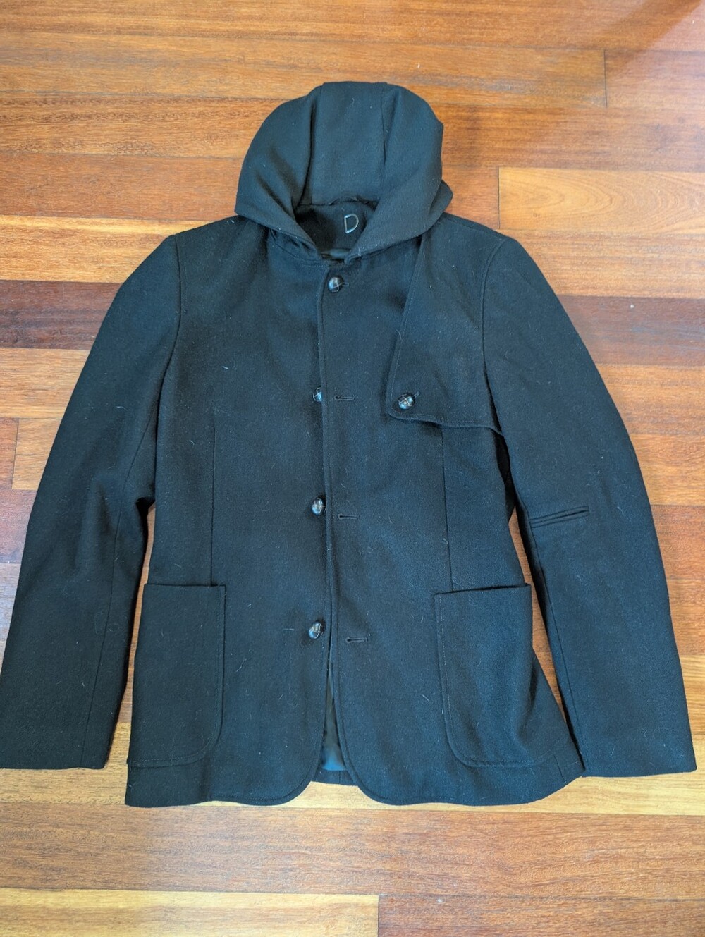Troy Smith Black Hooded Wool Blend Jacket